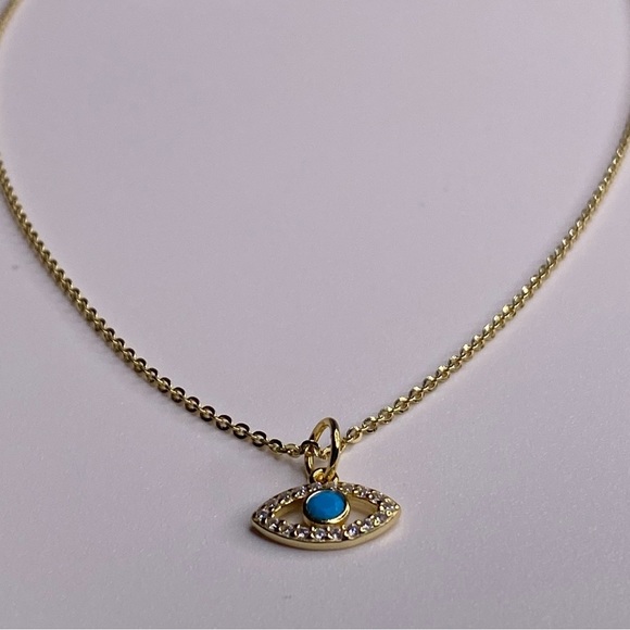 SOLD. STERLING SILVER/14KGP EVIL EYE NECKLACE ON GOLD DIAMOND CUT CHAIN - Picture 4 of 4
